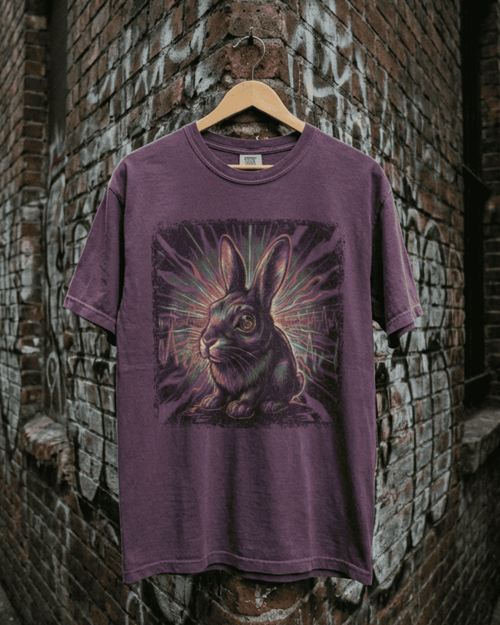 Comfort Colors Retro Trippy Rabbit T-Shirt - Psychedelic Bunny EDM Glitch Graphic Tee