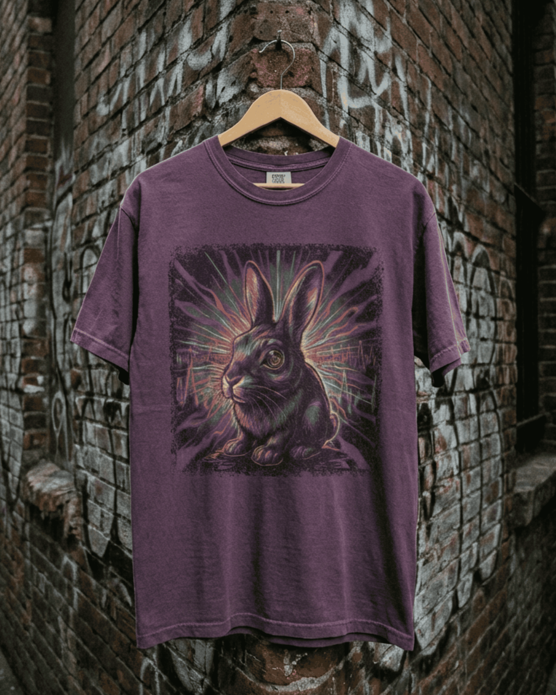 Comfort Colors Retro Trippy Rabbit T-Shirt - Psychedelic Bunny EDM Glitch Graphic Tee