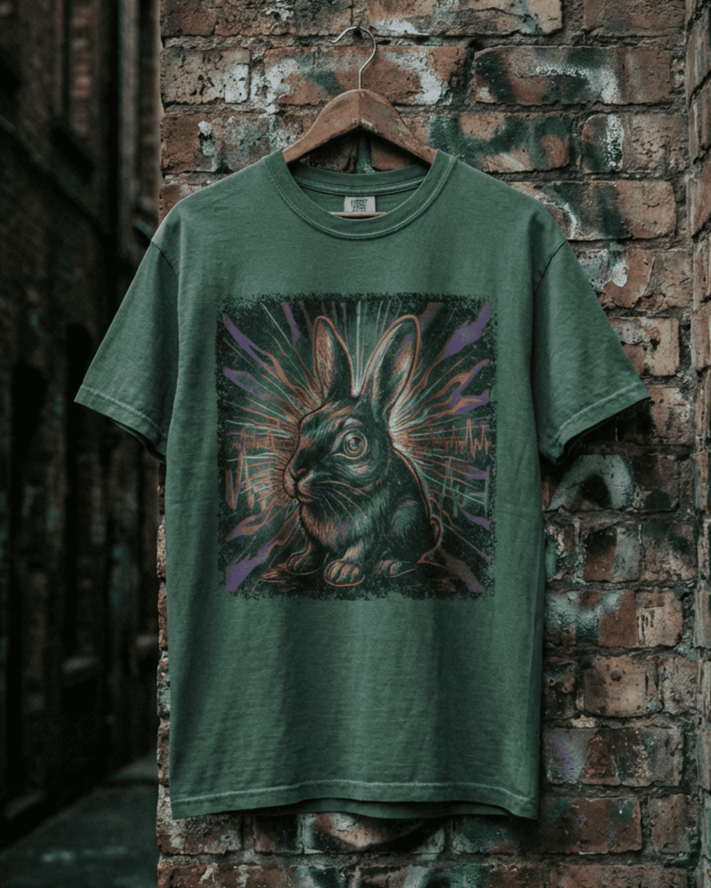 Comfort Colors Retro Trippy Rabbit T-Shirt - Psychedelic Bunny EDM Glitch Graphic Tee
