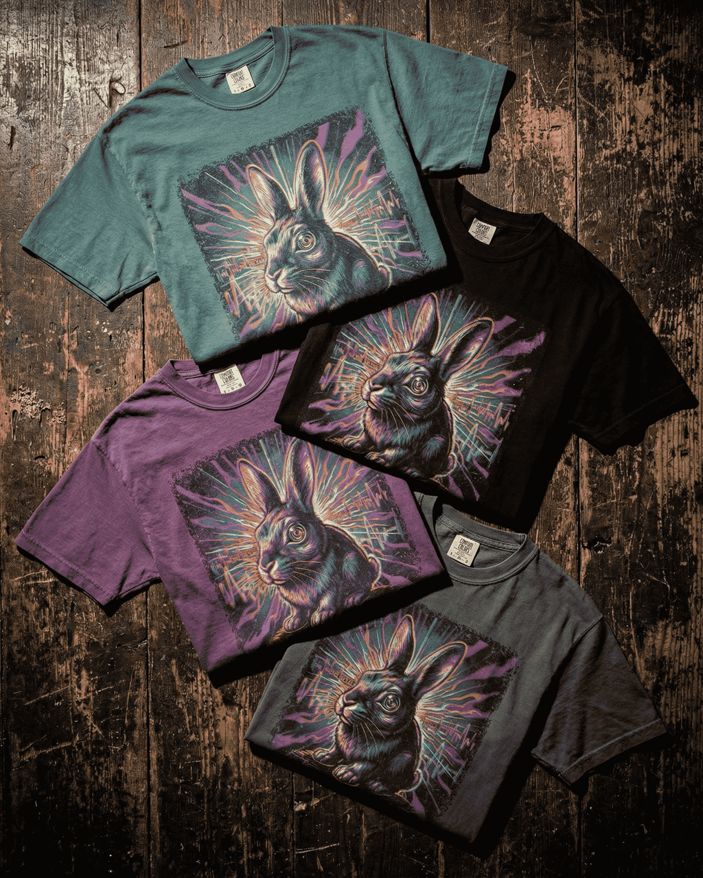 Comfort Colors Retro Trippy Rabbit T-Shirt - Psychedelic Bunny EDM Glitch Graphic Tee