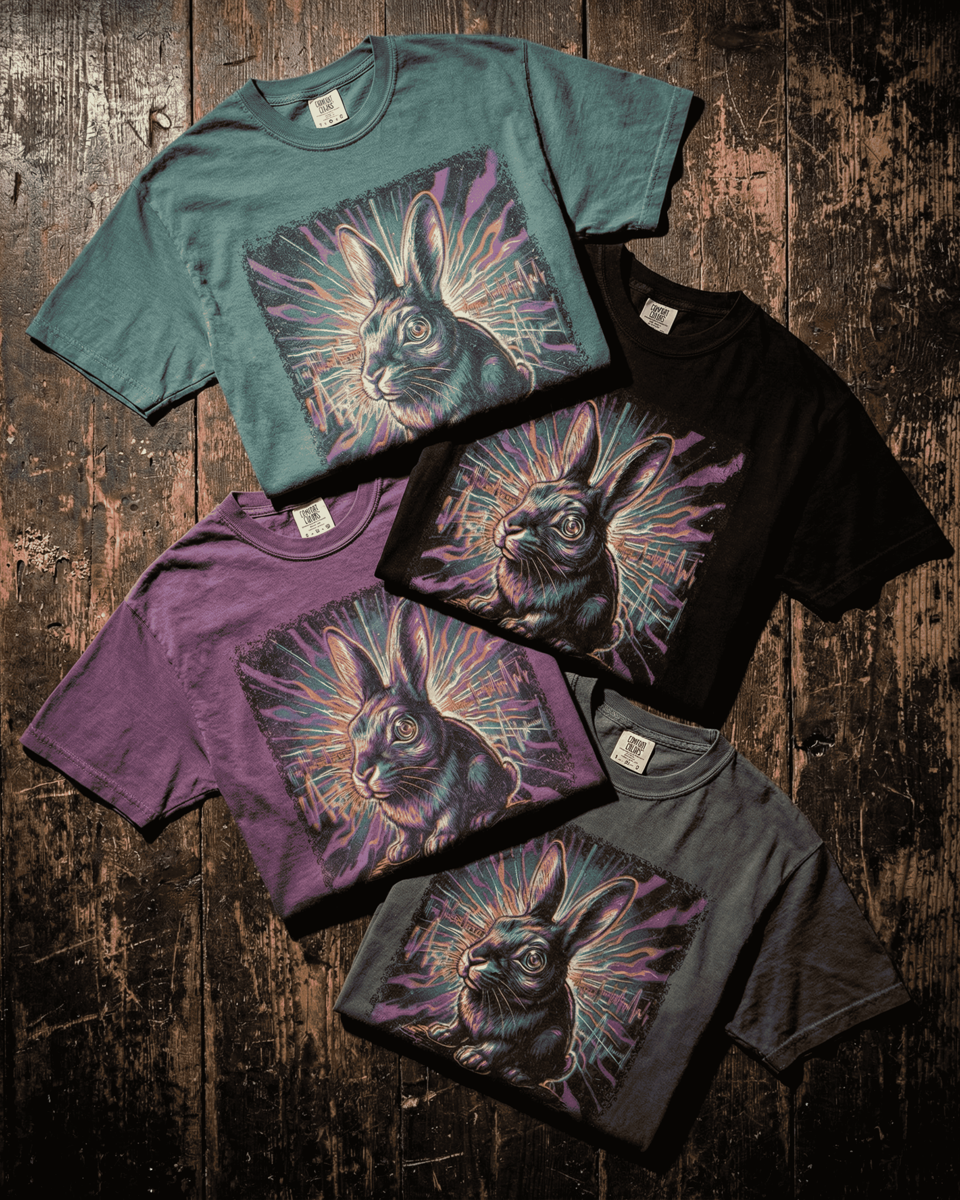 Comfort Colors Retro Trippy Rabbit T-Shirt - Psychedelic Bunny EDM Glitch Graphic Tee