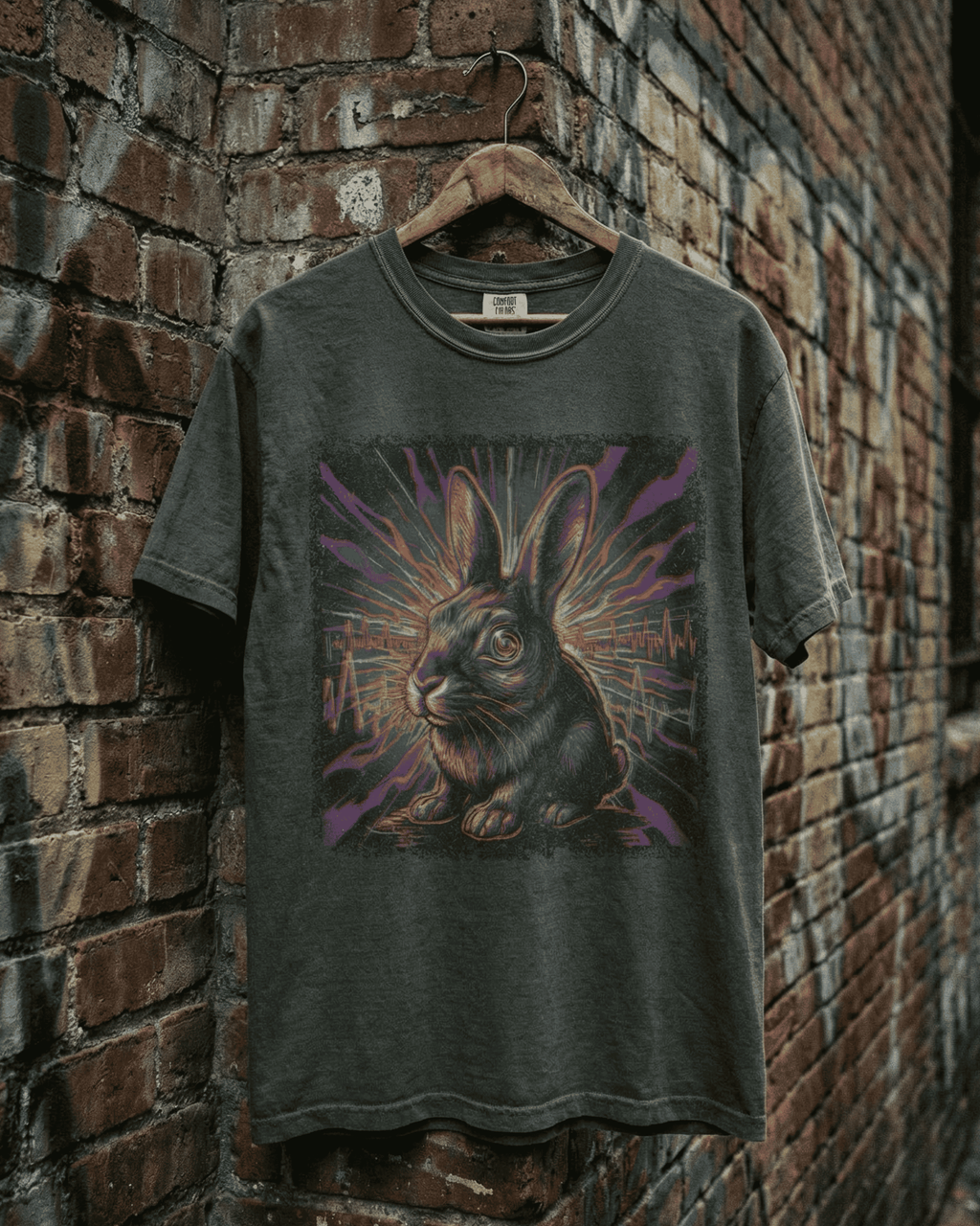 Comfort Colors Retro Trippy Rabbit T-Shirt - Psychedelic Bunny EDM Glitch Graphic Tee