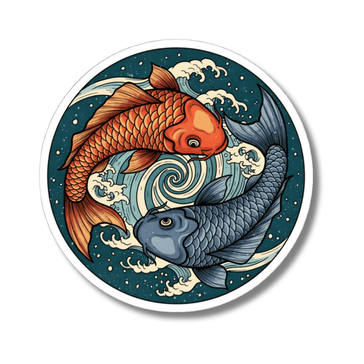 Japanese Koi Fish Yin Yang Sticker - Zen Spiritual Art Round Vinyl Decal 3" 4" 6" Inch