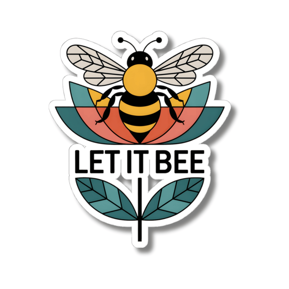 Let It Bee Geometric Bumblebee Sticker -  Retro Floral Honeybee Vinyl Decal 3" 4" 6" Inch
