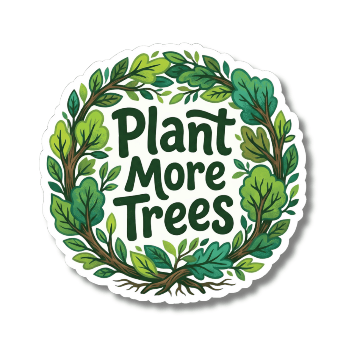 Plant More Trees Sticker Green Leaf Wreath Vinyl Decal Nature Environmental Eco Awareness Forest Art 3" 4" 6" Inch