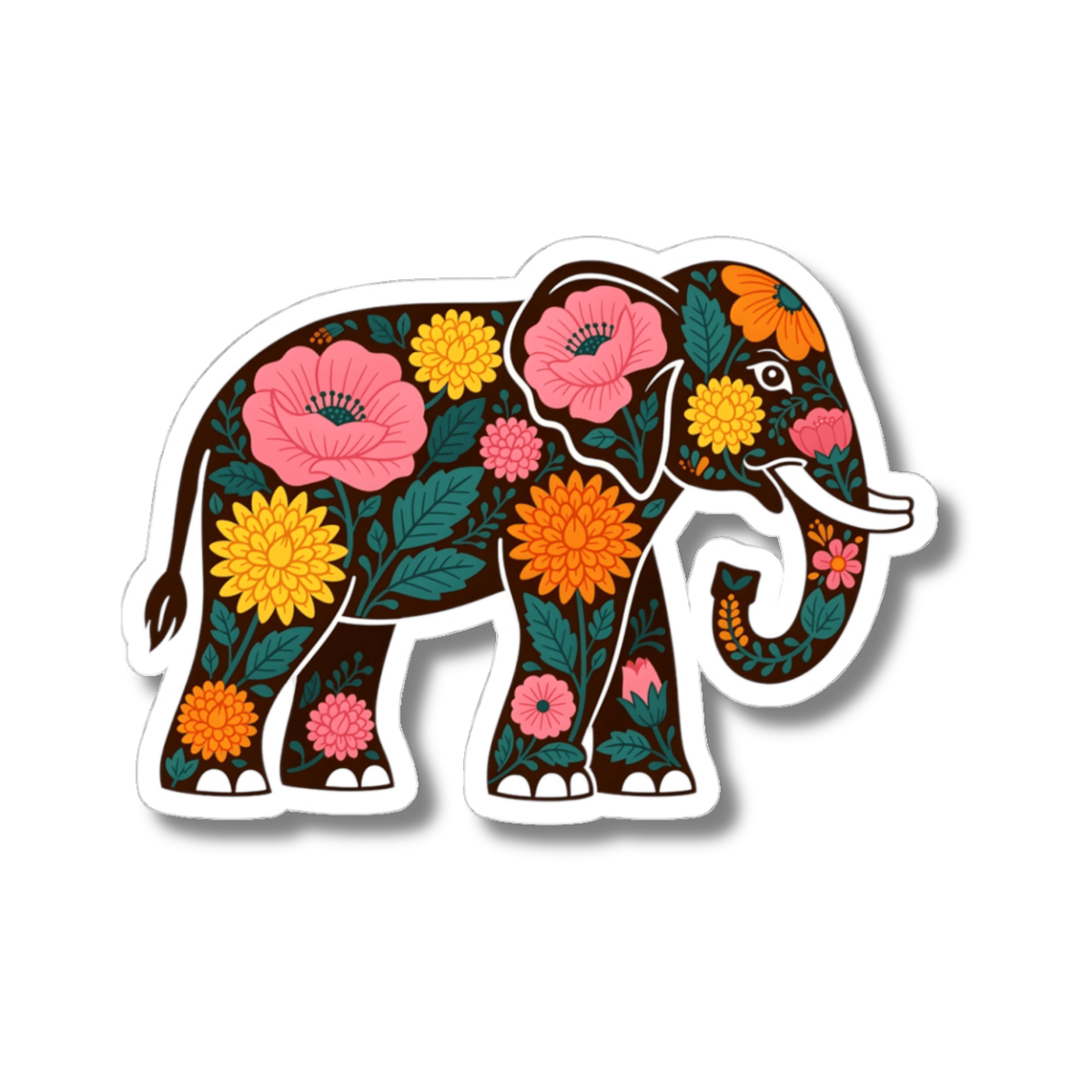 Boho Floral Elephant Sticker - Folk Art Flower Animal Vinyl Decal 3" 4" 6" Inch