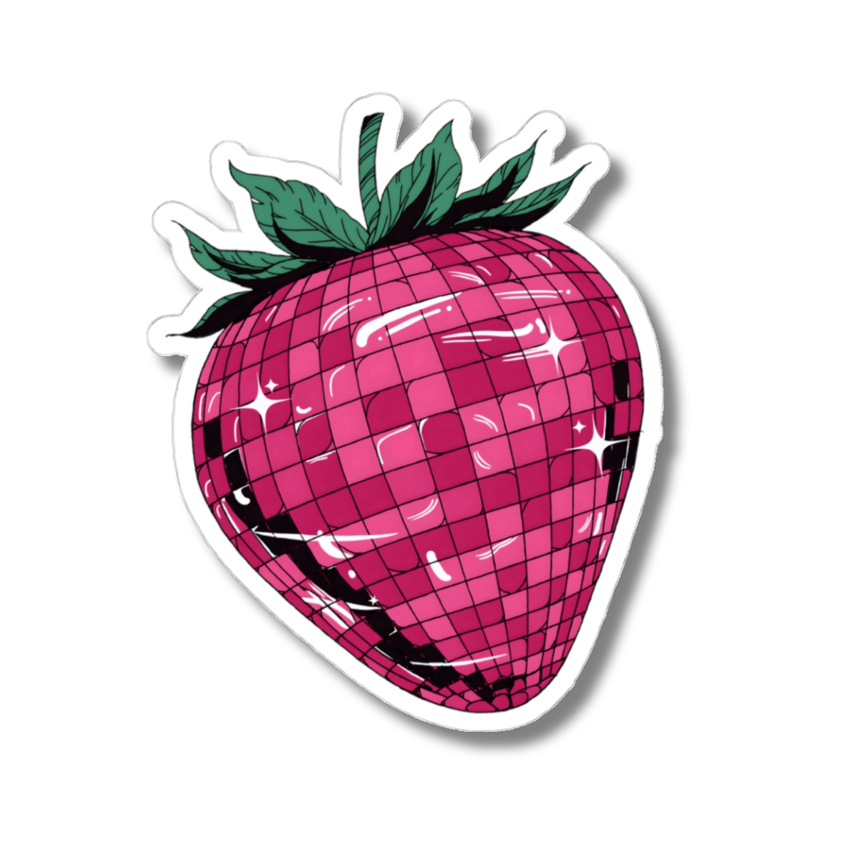 Disco Ball Strawberry Sticker -  Groovy Y2K Pink Fruit Vinyl Decal 3" 4" 6" Inch