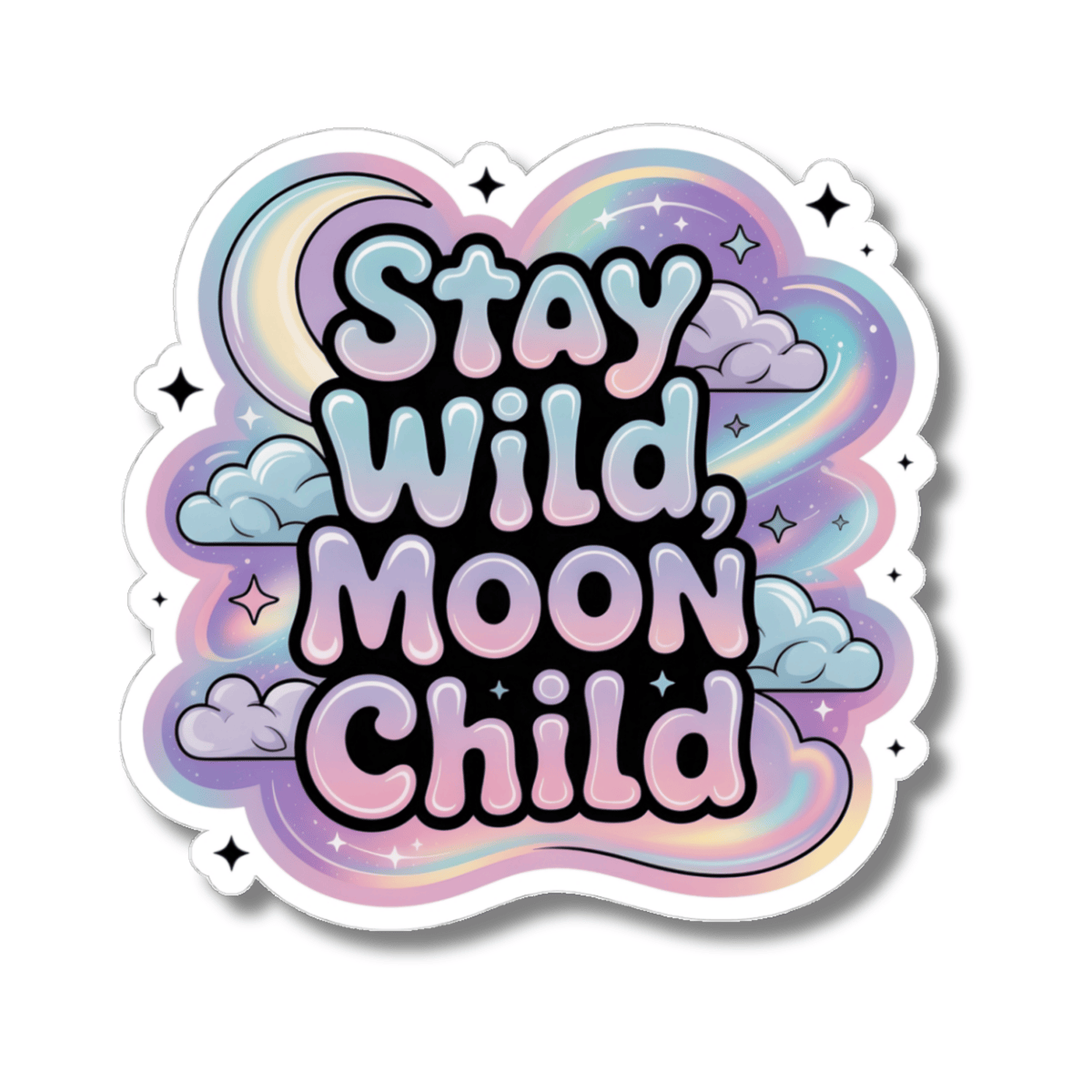 Stay Wild Moon Child Sticker - Pastel Celestial Moon Stars Clouds Vinyl Decal 3" 4" 6" Inch
