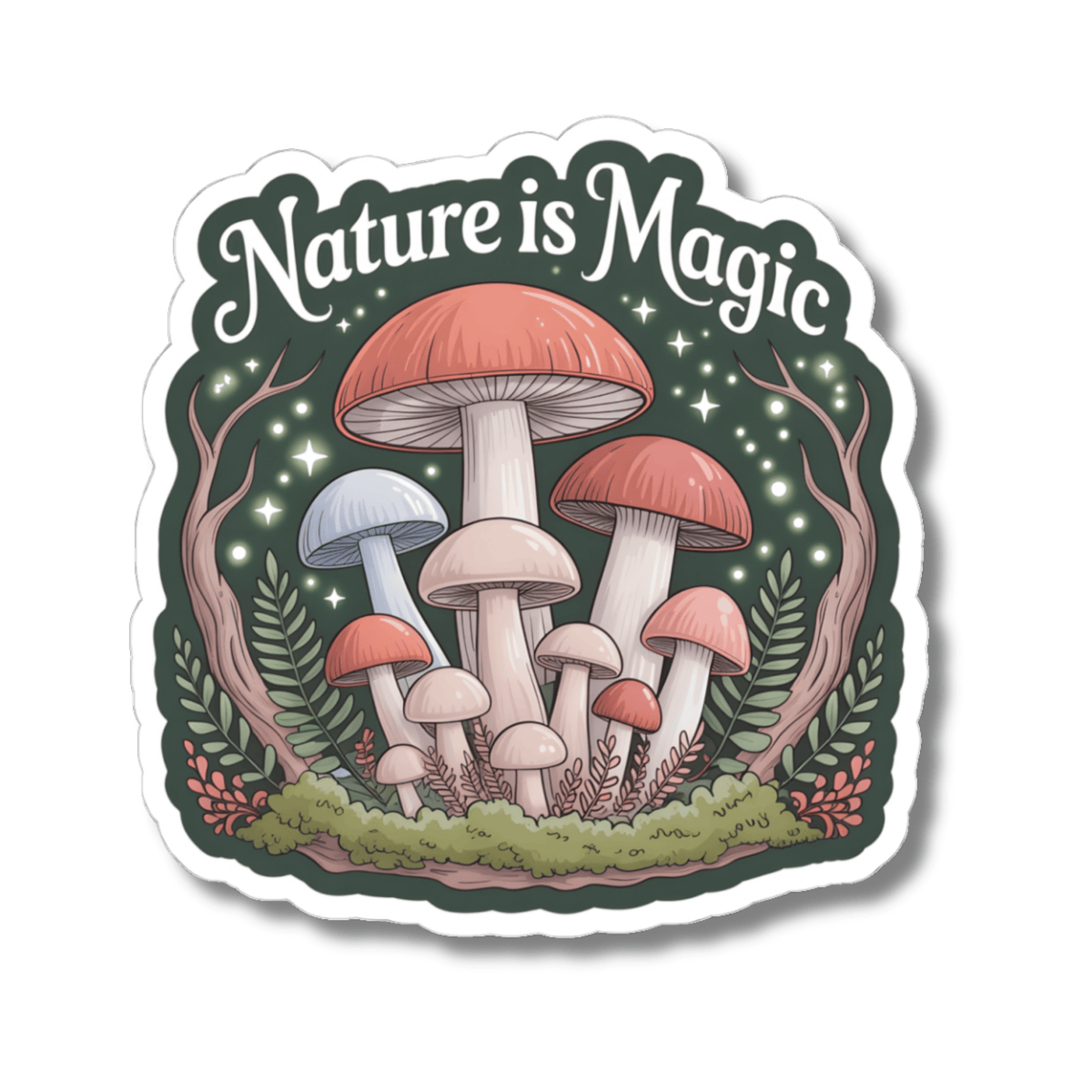 Whimsical Nature is Magic Mushroom Sticker - Cottagecore Toadstool Vinyl Decal 3" 4" 6" Inch