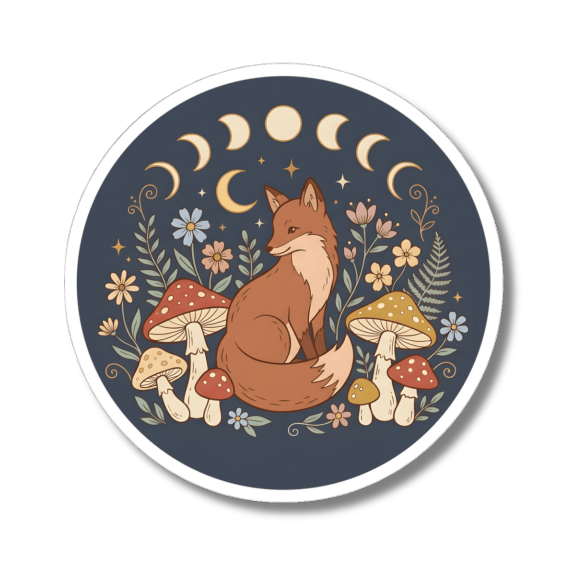 Boho Celestial Fox Moon Phase Stickers - Cottagecore Woodland Mushroom Vinyl Decal 3" 4" 6" Inch