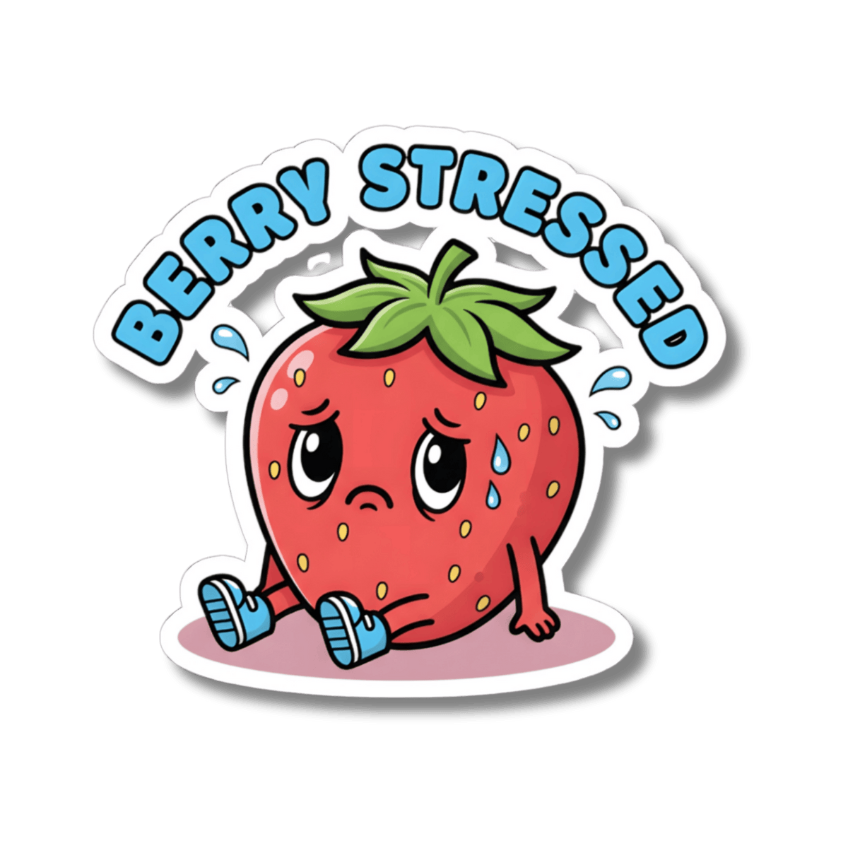 Berry Stressed Strawberry Sticker - Funny Pun Cute Cartoon Anxiety Vinyl Decal 3, 4" 6" Inch