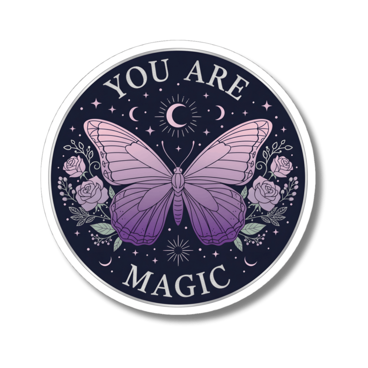 You Are Magic Butterfly Sticker, Celestial Moon Rose Decal, Mystical Aesthetic Sticker for Laptop, Water Bottle 3" 4" 6" Inch