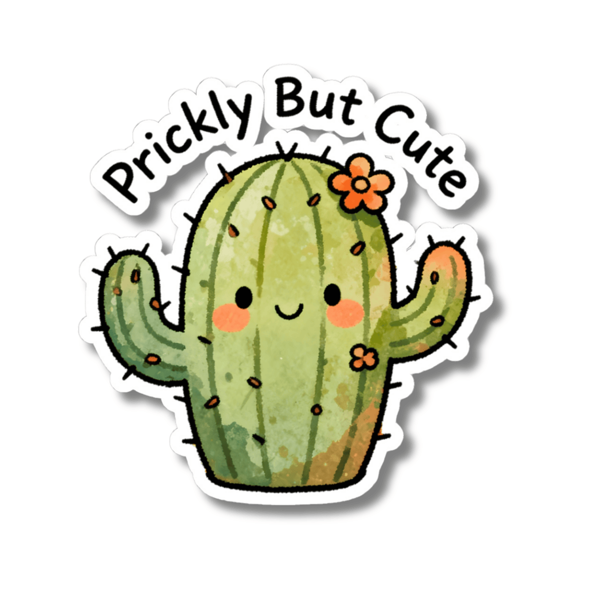 Prickly But Cute Cactus Sticker - Funny Kawaii Succulent Vinyl Decal 3" 4" 6" Inch