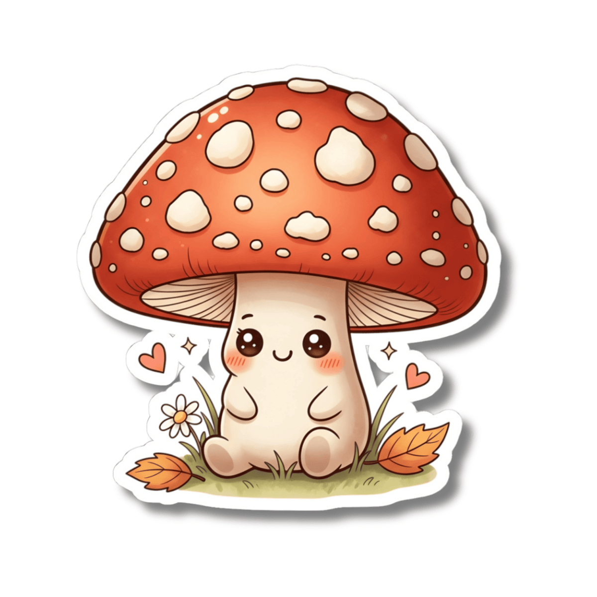 Cute Kawaii Mushroom Sticker - Red Toadstool Cottagecore Nature Art Vinyl Decal 3" 4" 6" Inch
