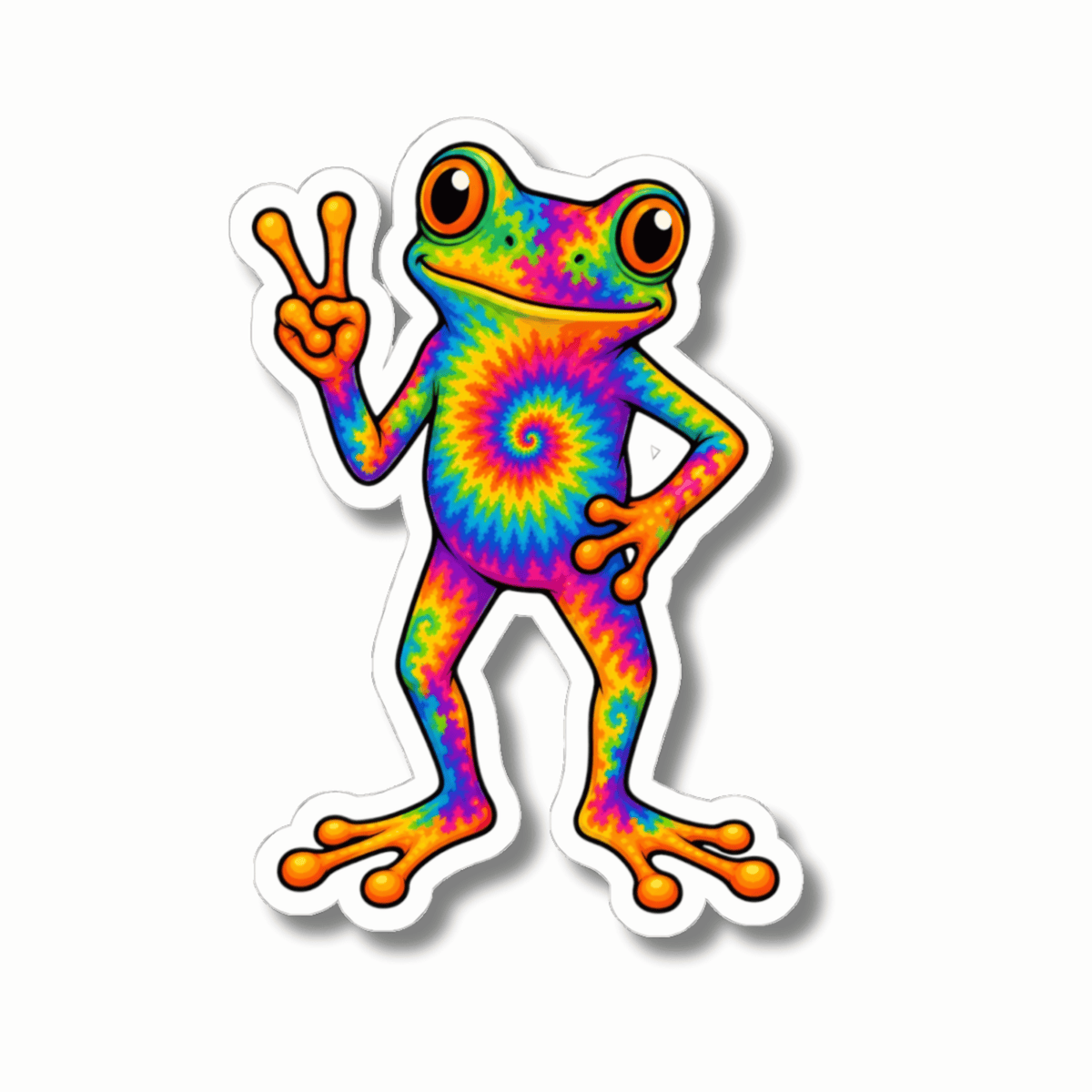 Tie Dye Frog Peace Sign Sticker - Rainbow Psychedelic Hippie Toad Vinyl Decal 3" 4" 6" Inch
