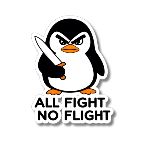 All Fight No Flight Penguin Sticker - Funny Angry Animal with Knife Vinyl Decal 3" 4" 6" Inch