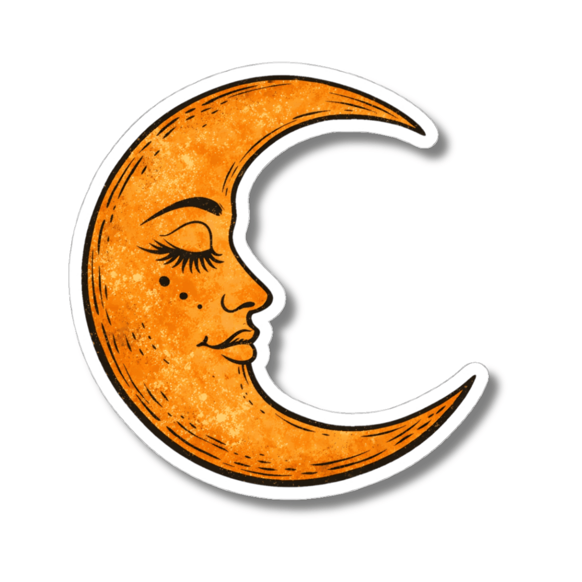 Vintage Celestial Crescent Moon Face Sticker - Boho Lunar Goddess Art Vinyl Decal 3" 4" 6" Inch