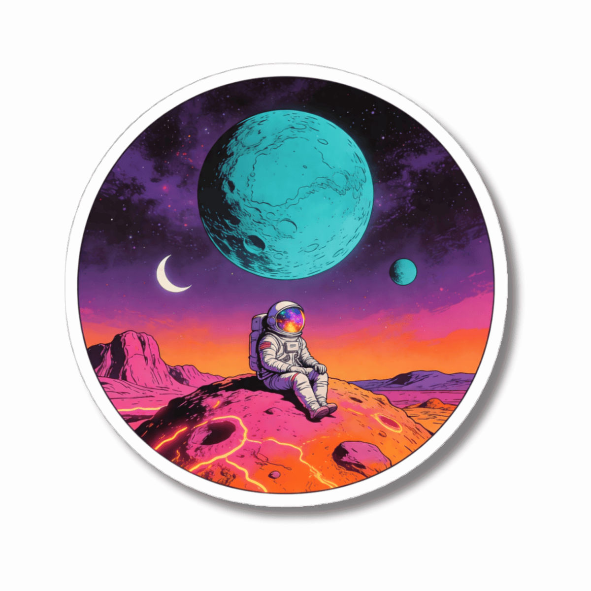 Colorful Astronaut Space Moon Sticker - Trippy Cosmic Galaxy Vinyl Decal 3" 4" 6" Inch