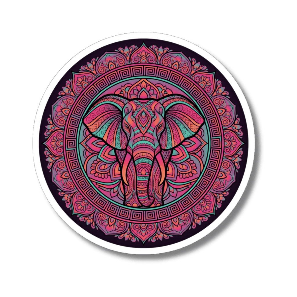 Large Pink Purple Elephant Mandala Sticker - Boho Floral Tribal Yoga Art Vinyl Decal 3" 4" 6" Inch