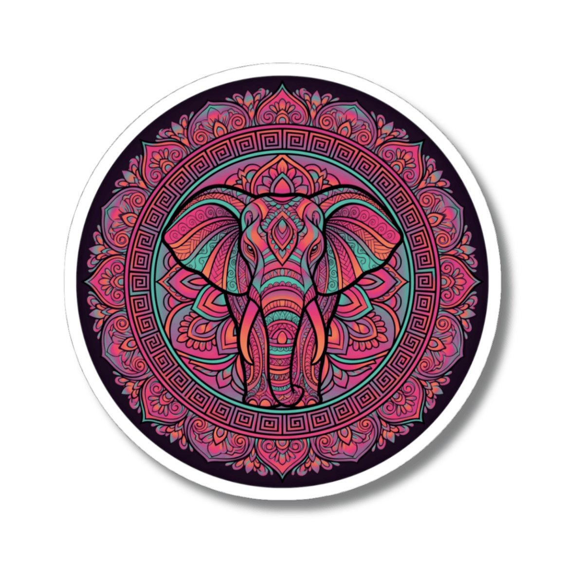 Large Pink Purple Elephant Mandala Sticker - Boho Floral Tribal Yoga Art Vinyl Decal 3" 4" 6" Inch
