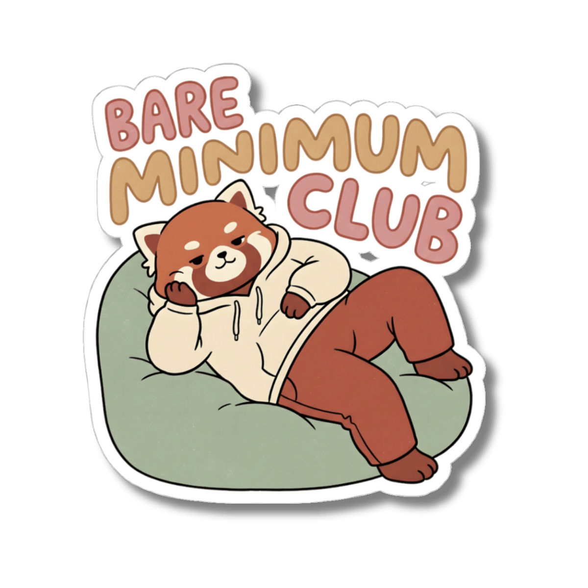 Bare Minimum Club Red Panda Sticker - Funny Sleepy Animal Vinyl Decal 3" 4" 6" Inch
