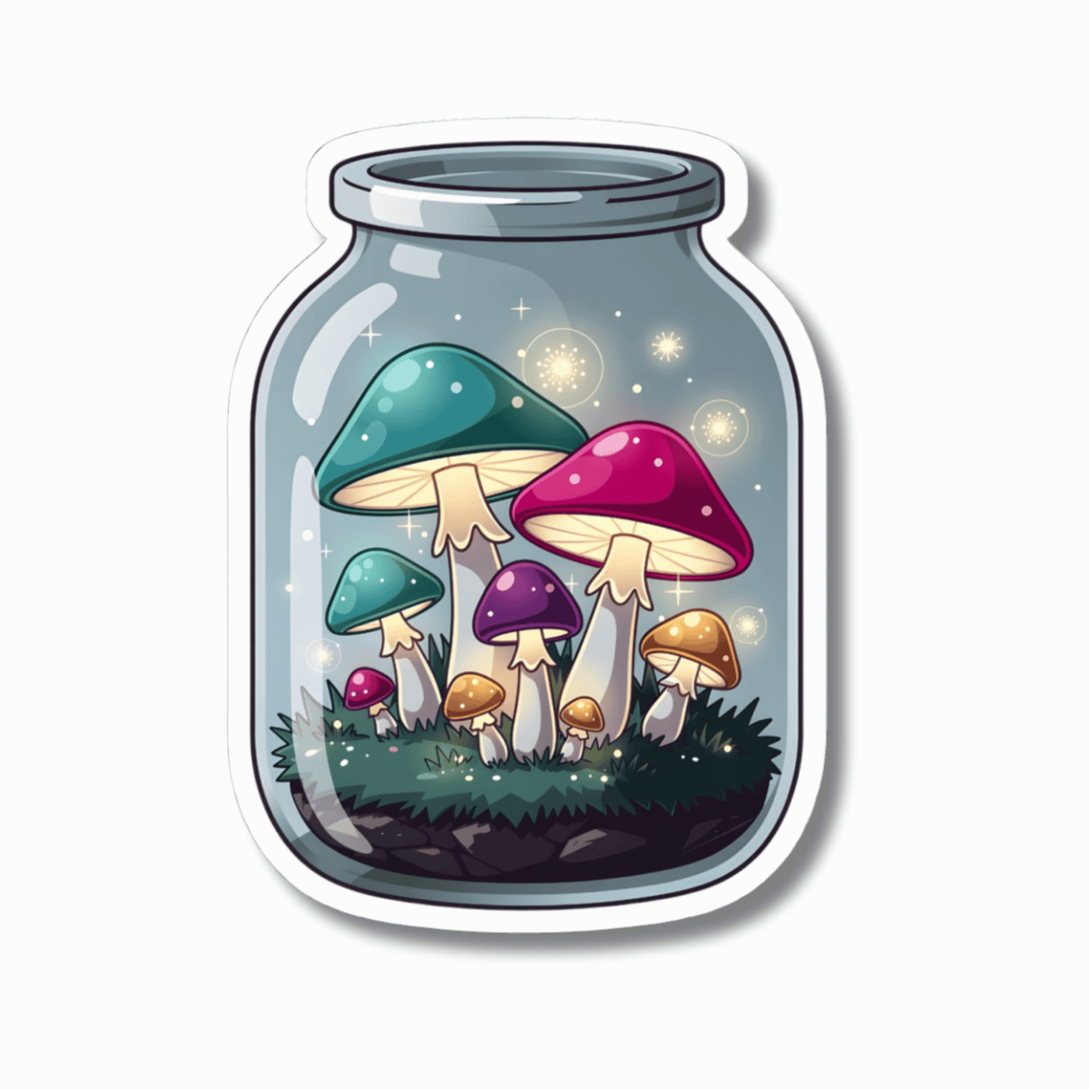 Magical Terrarium Mushroom Jar Sticker - Colorful Fairycore Fungi Vinyl Decal 3" 4" 6" Inch