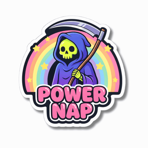 Power Nap Grim Reaper Sticker - Pastel Rainbow Skeleton Decal