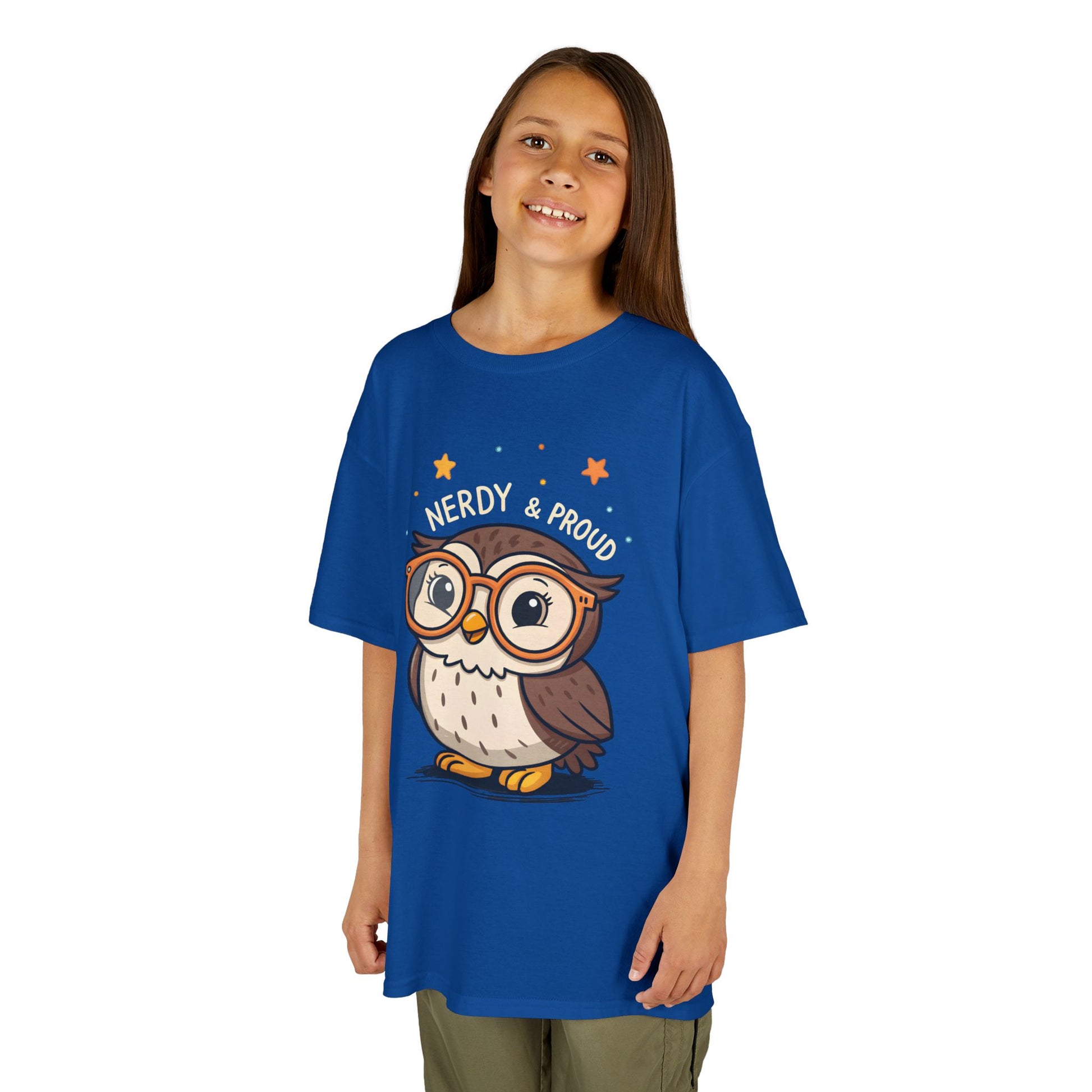 Kids T-Shirt Owl Nerdy & Proud Graphic Tee | Cute Bookworm Reading Youth Top