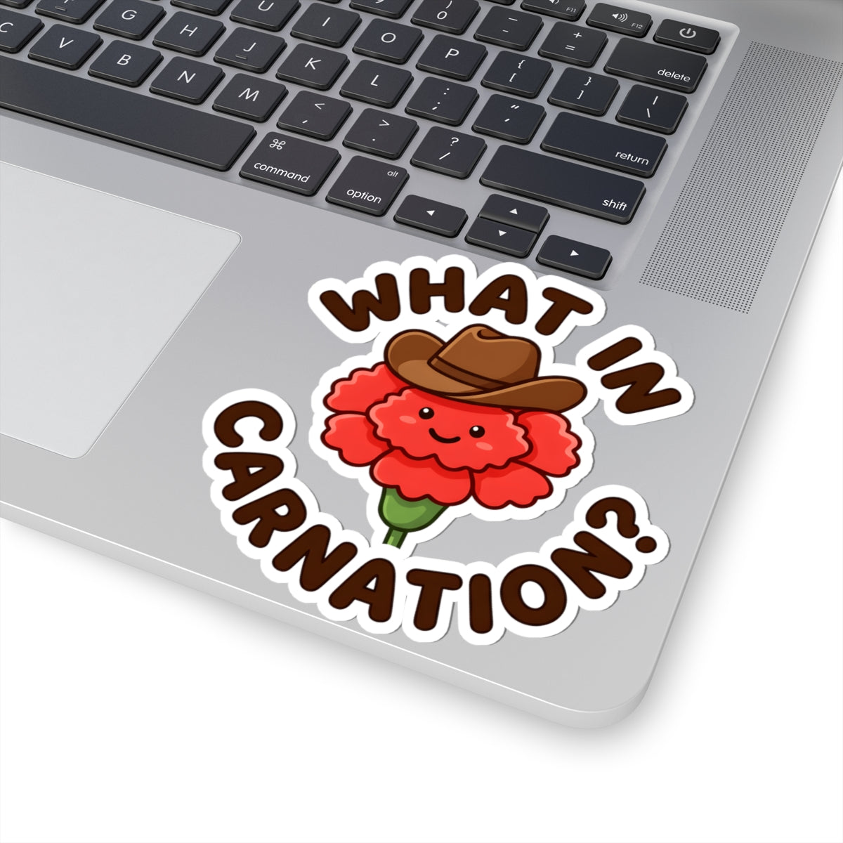 Funny What In Carnation Sticker - Western Cowboy Hat Flower Vinyl Decal 3" 4" 6" Inch