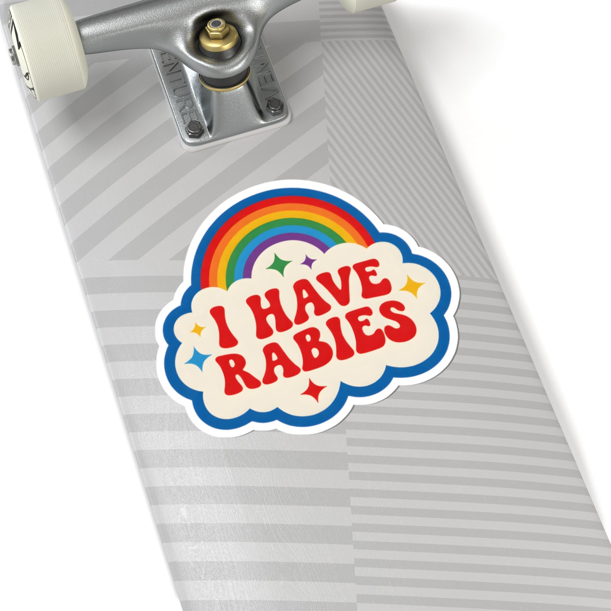 Funny I Have Rabies Sticker - Retro Sarcastic Rainbow Cloud Vinyl Decal 3" 4" 6" Inch