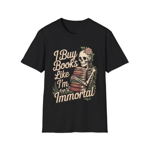 Book Lover T-Shirt - Funny Skeleton Reading Graphic Tee - Dark Academia Top