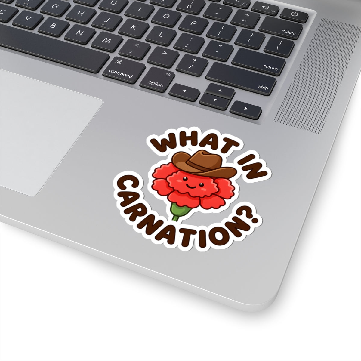 Funny What In Carnation Sticker - Western Cowboy Hat Flower Vinyl Decal 3" 4" 6" Inch