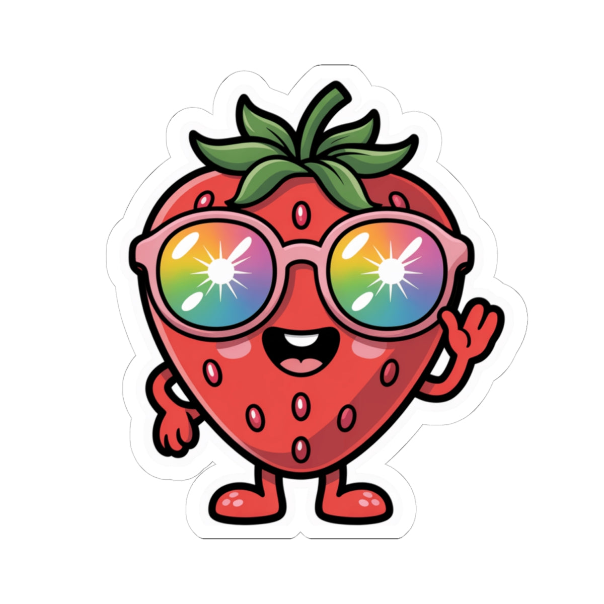 Kawaii Strawberry Rainbow Sunglasses Sticker - Cute Aesthetic Fruit Vinyl Decal