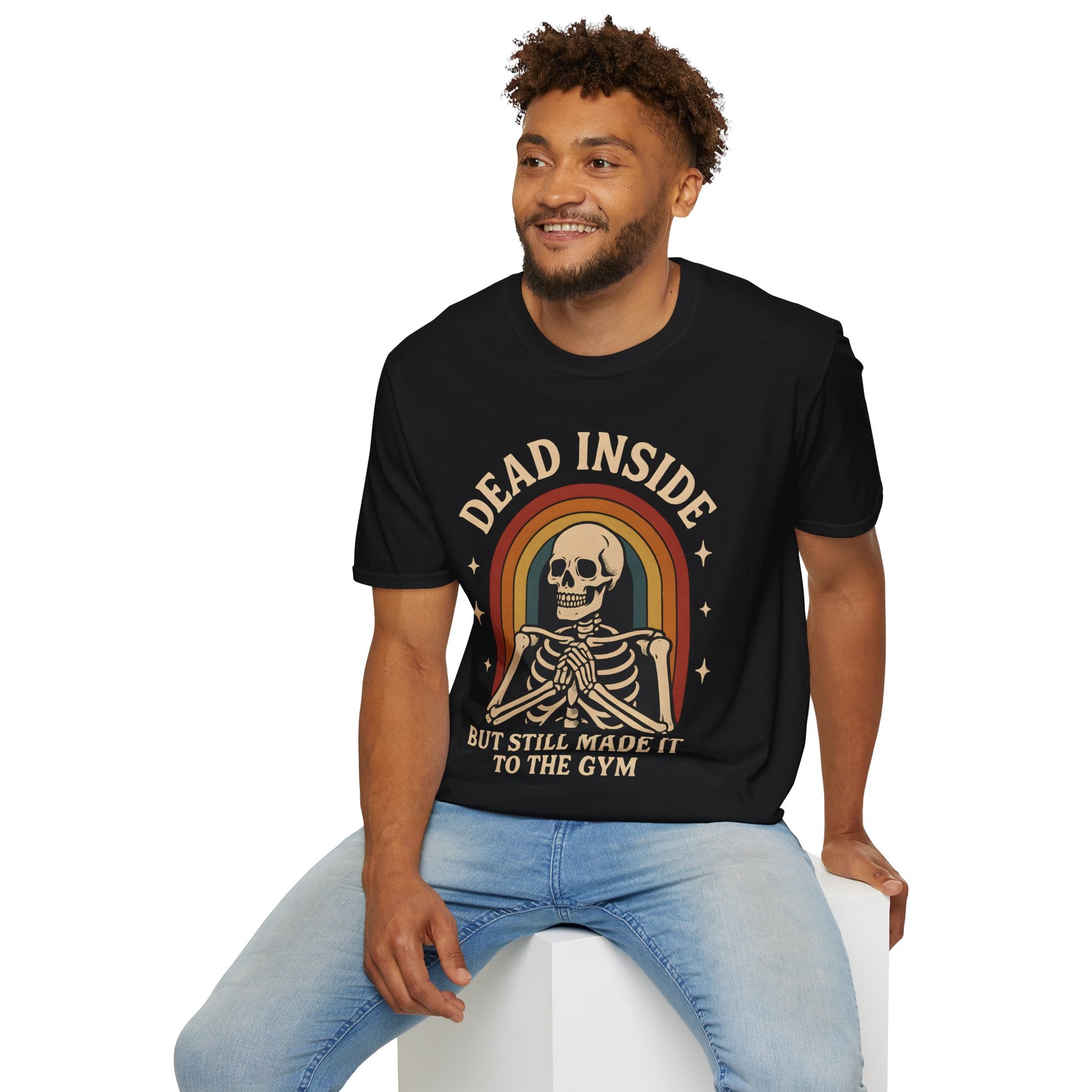 Dead Inside Skeleton T-Shirt - Funny Sarcastic Gym Tee Vintage Retro Workout
