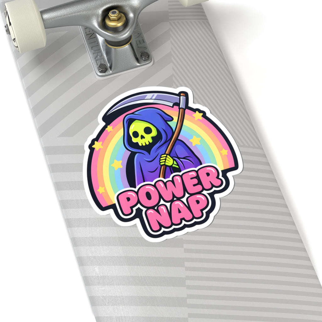 Power Nap Grim Reaper Sticker - Pastel Rainbow Skeleton Decal