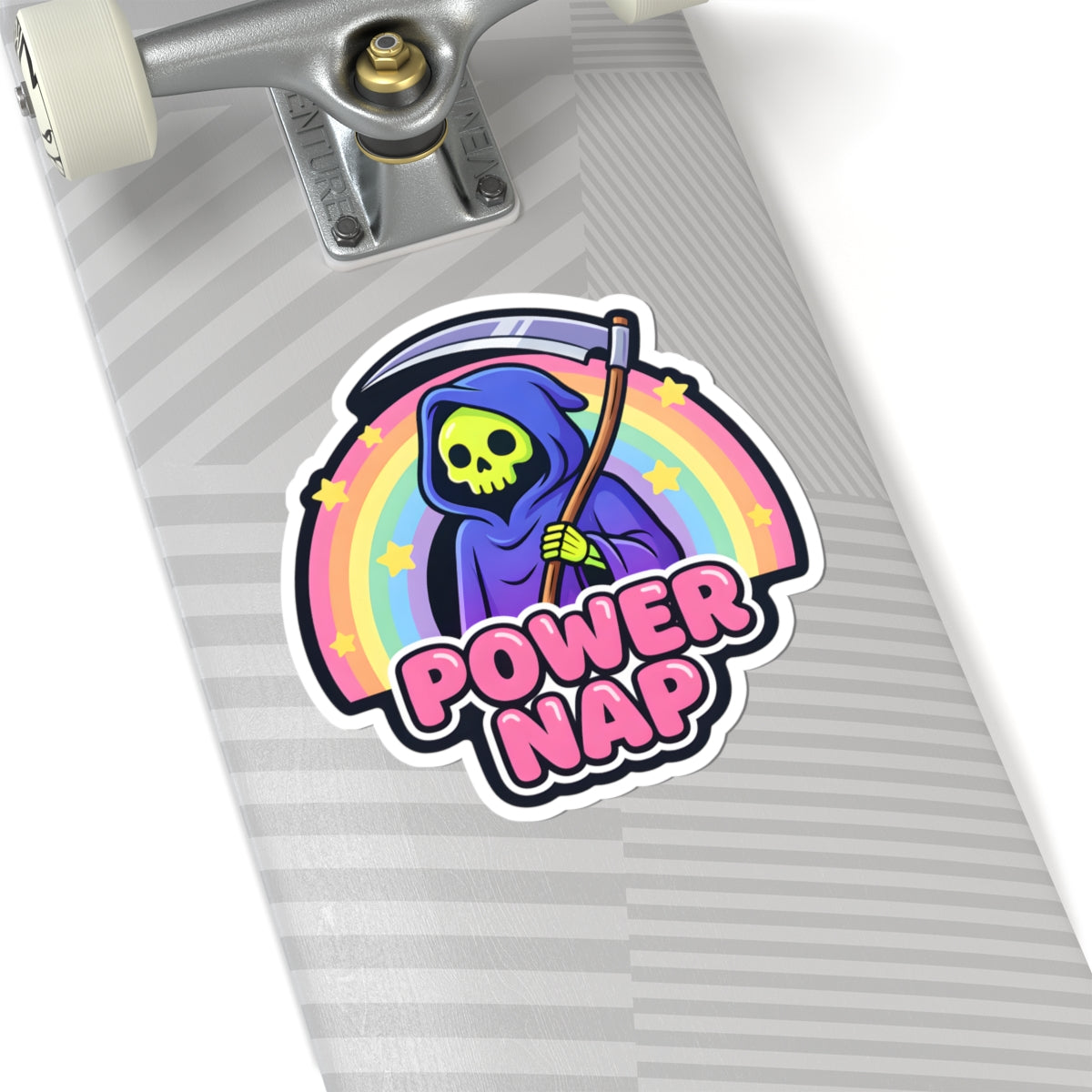 Power Nap Grim Reaper Sticker - Pastel Rainbow Skeleton Decal