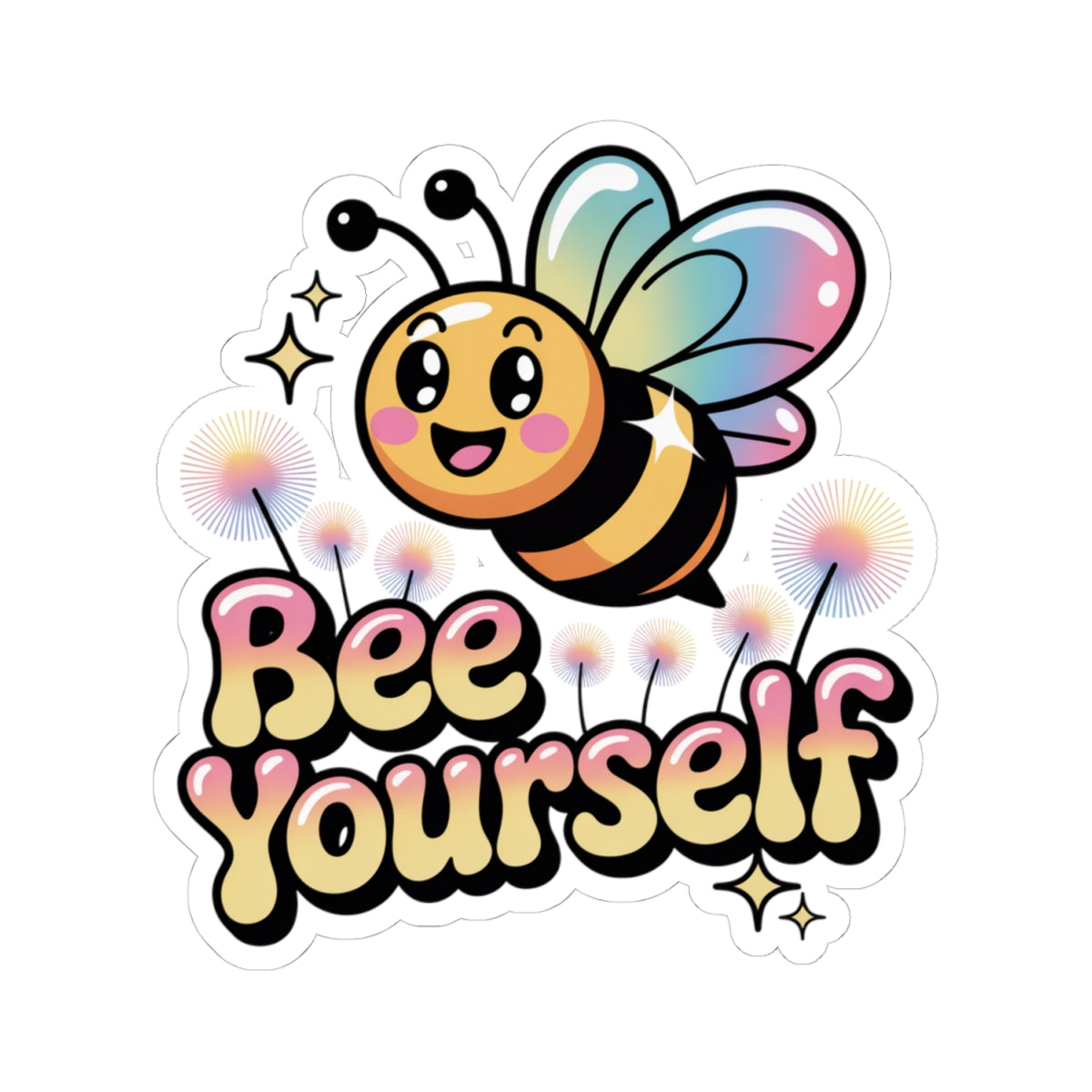 Bee Yourself Sticker Cute Y2K Aesthetic Rainbow Wings Bee Decal Positive Quote