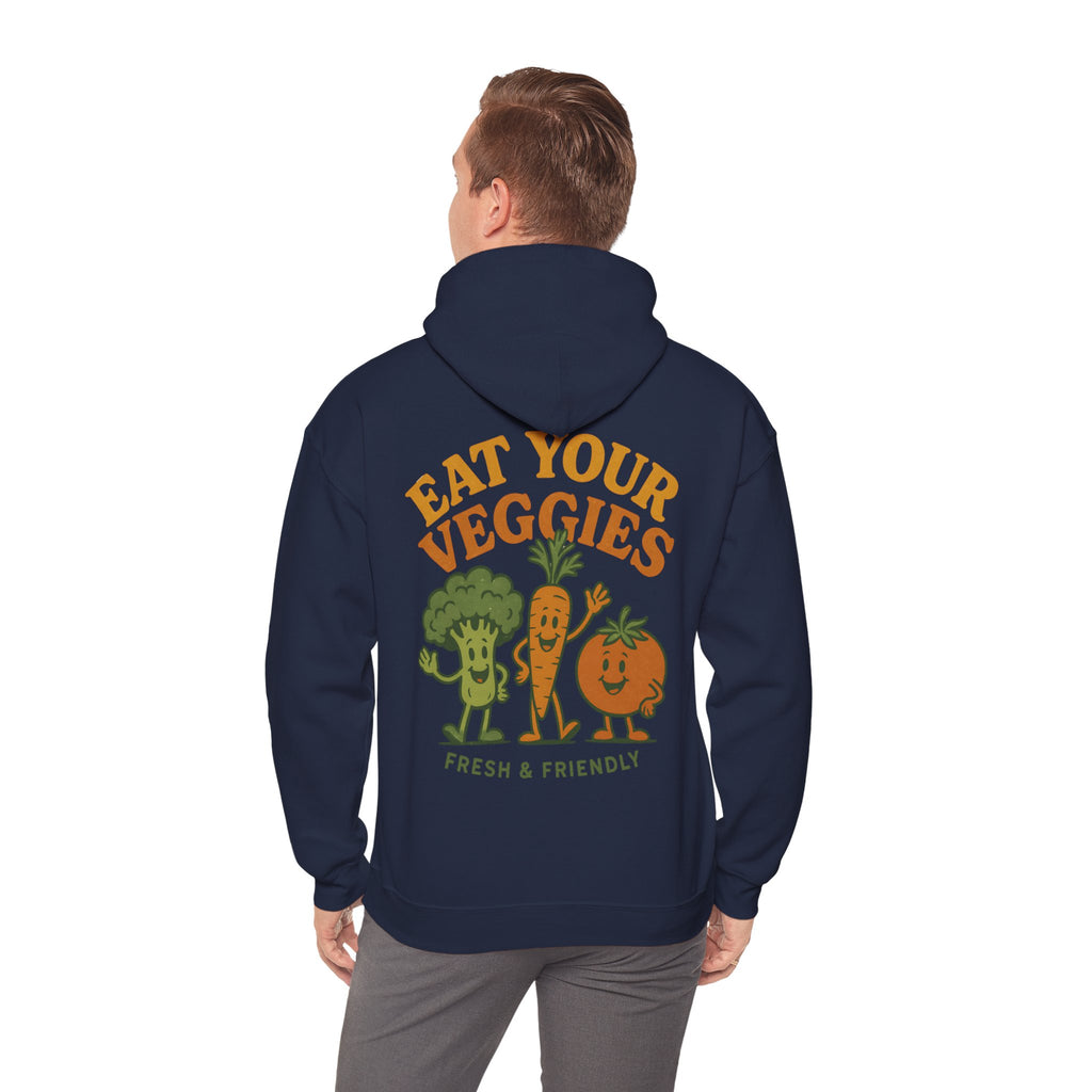 Retro Eat Your Veggies Hoodie - Vegan Vegetarian Gildan 18500 Unisex Pullover