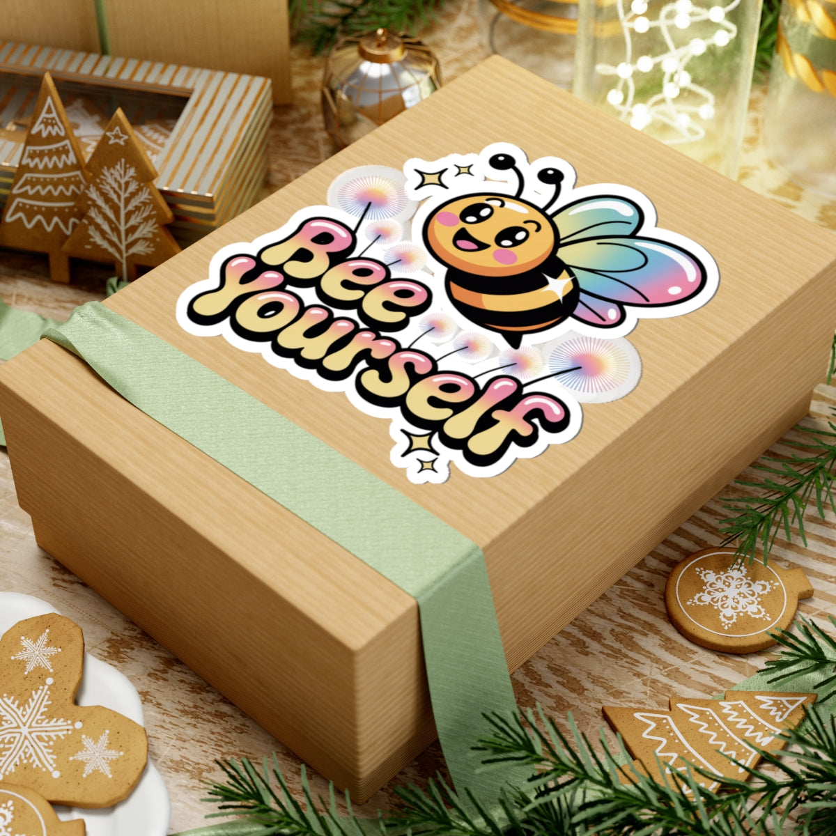 Bee Yourself Sticker Cute Y2K Aesthetic Rainbow Wings Bee Decal Positive Quote