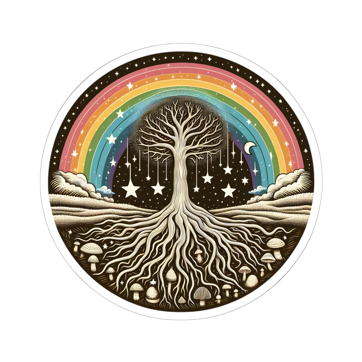 Tree of Life Rainbow Sticker | Celestial Moon & Stars Vinyl Decal