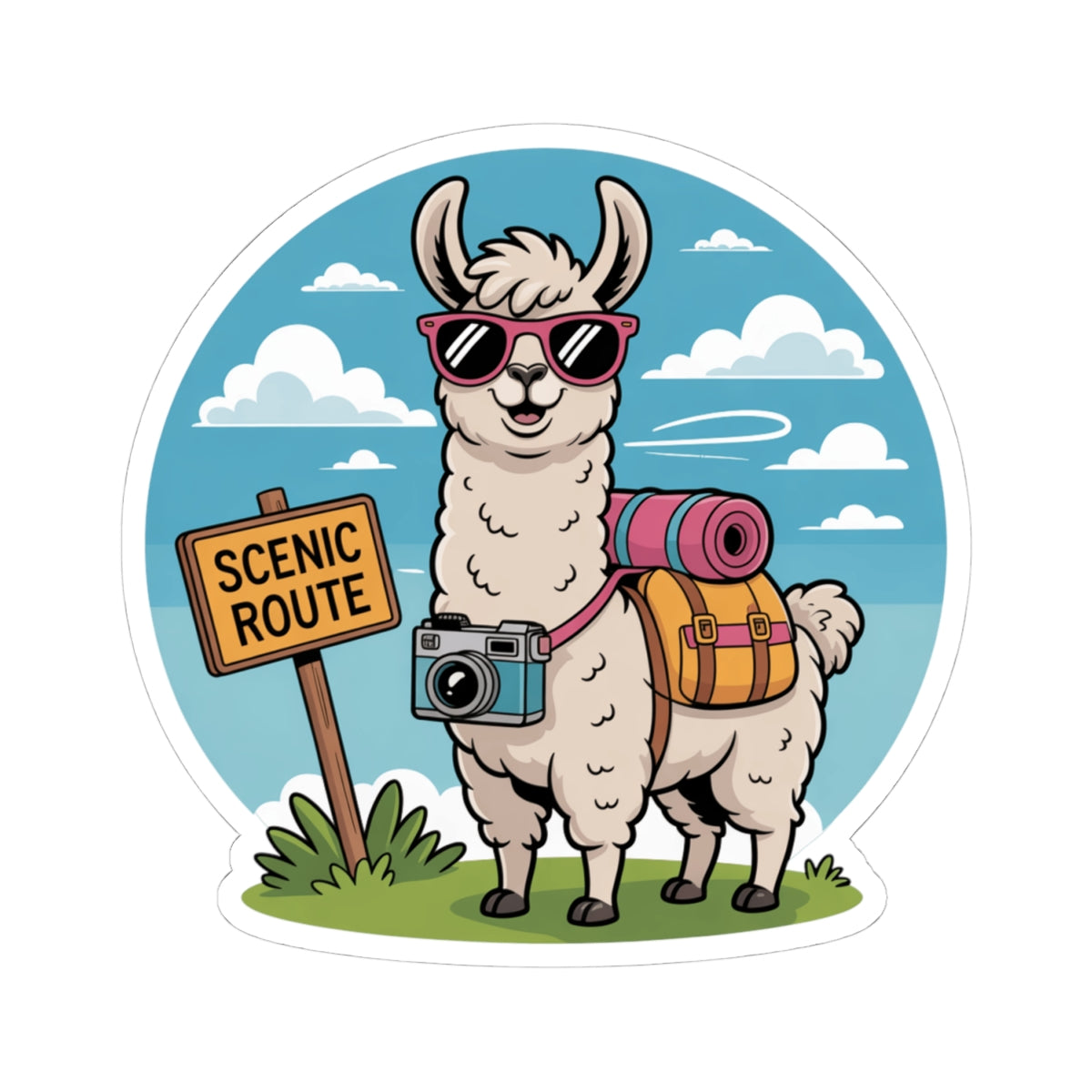 Llama Road Trip Sticker - Adventure Travel Vacation Cute Animal Vinyl Decal