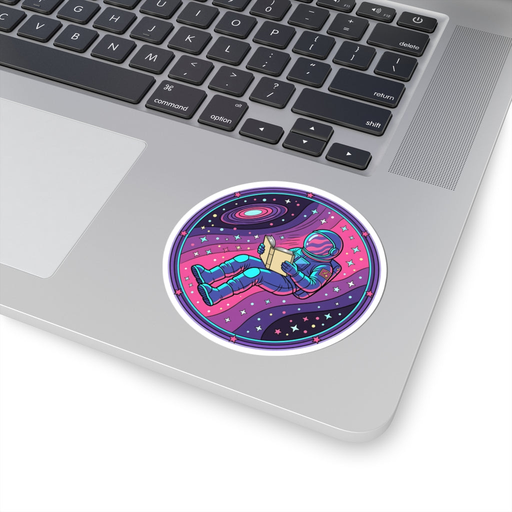 Astronaut Reading in Space Sticker - Retro Cosmic Book Lover Vinyl Decal 3" 4" 6" Inch