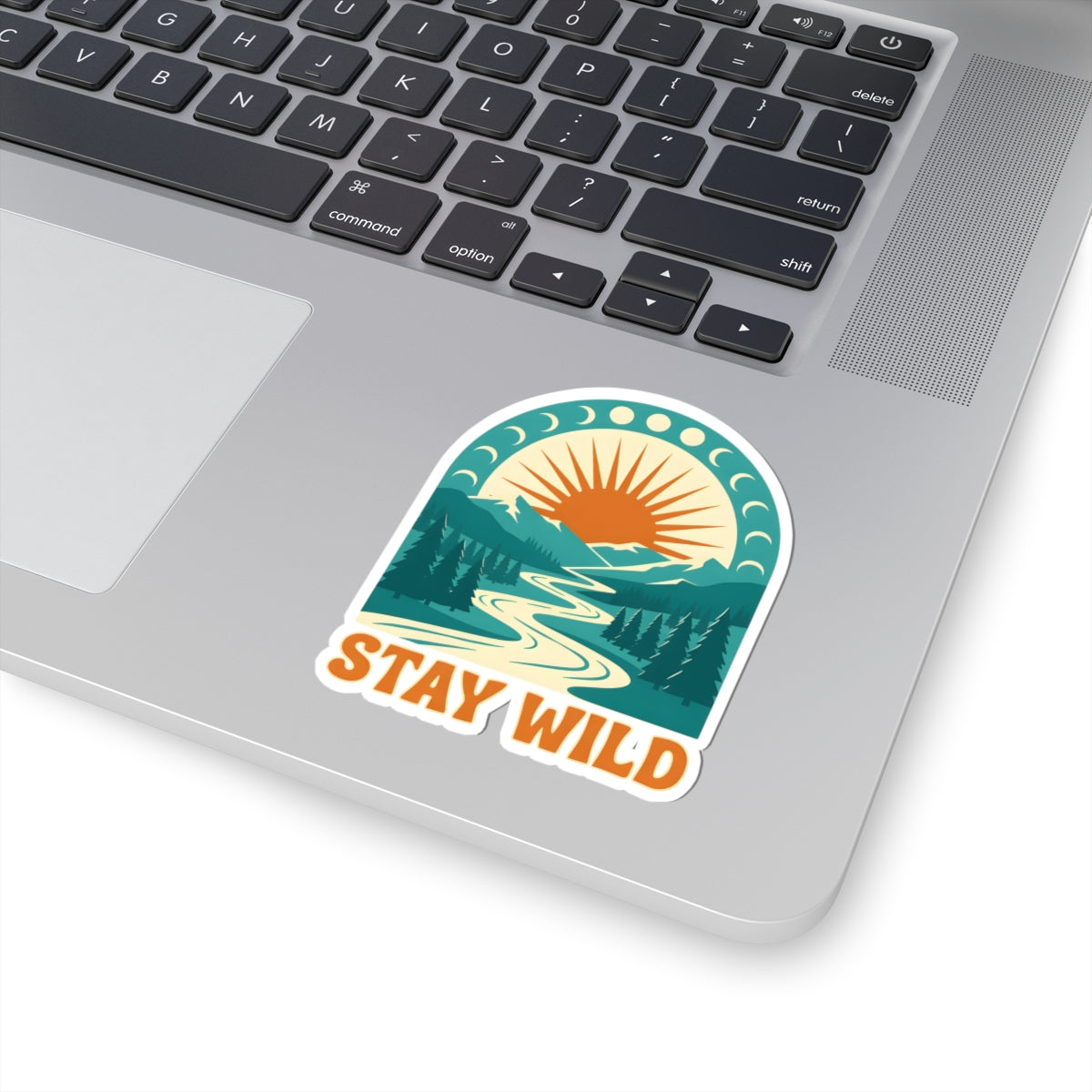 Stay Wild Retro Nature Sticker - Moon Phase Mountain Outdoor Adventure Vinyl Decal 3" 4" 6" Inch