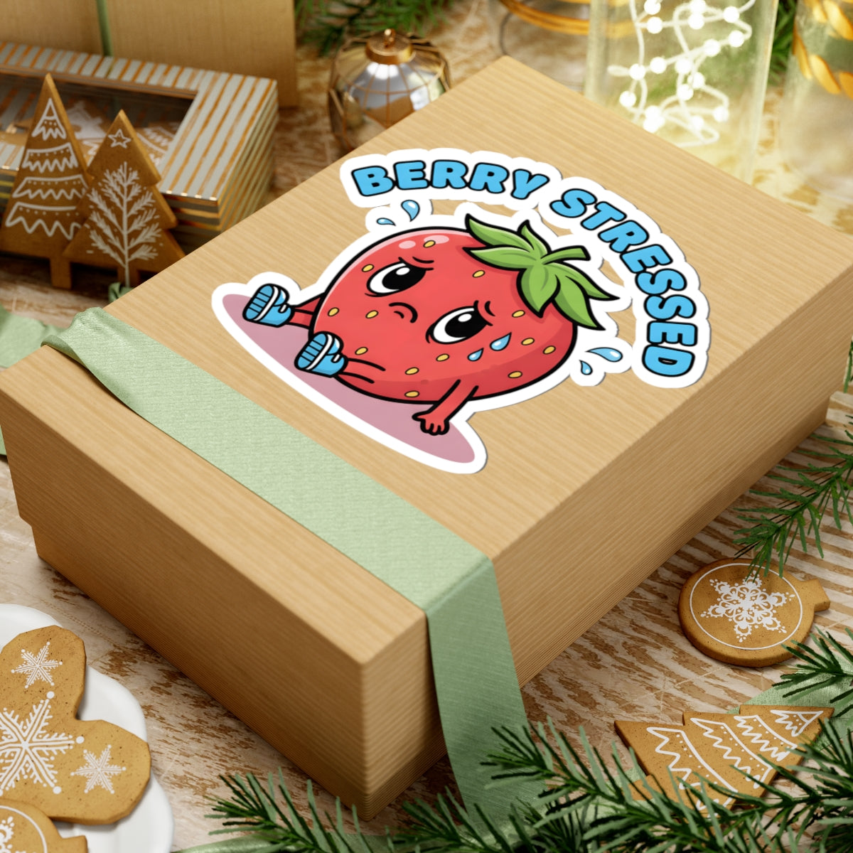 Berry Stressed Strawberry Sticker - Funny Pun Cute Cartoon Anxiety Vinyl Decal 3, 4" 6" Inch