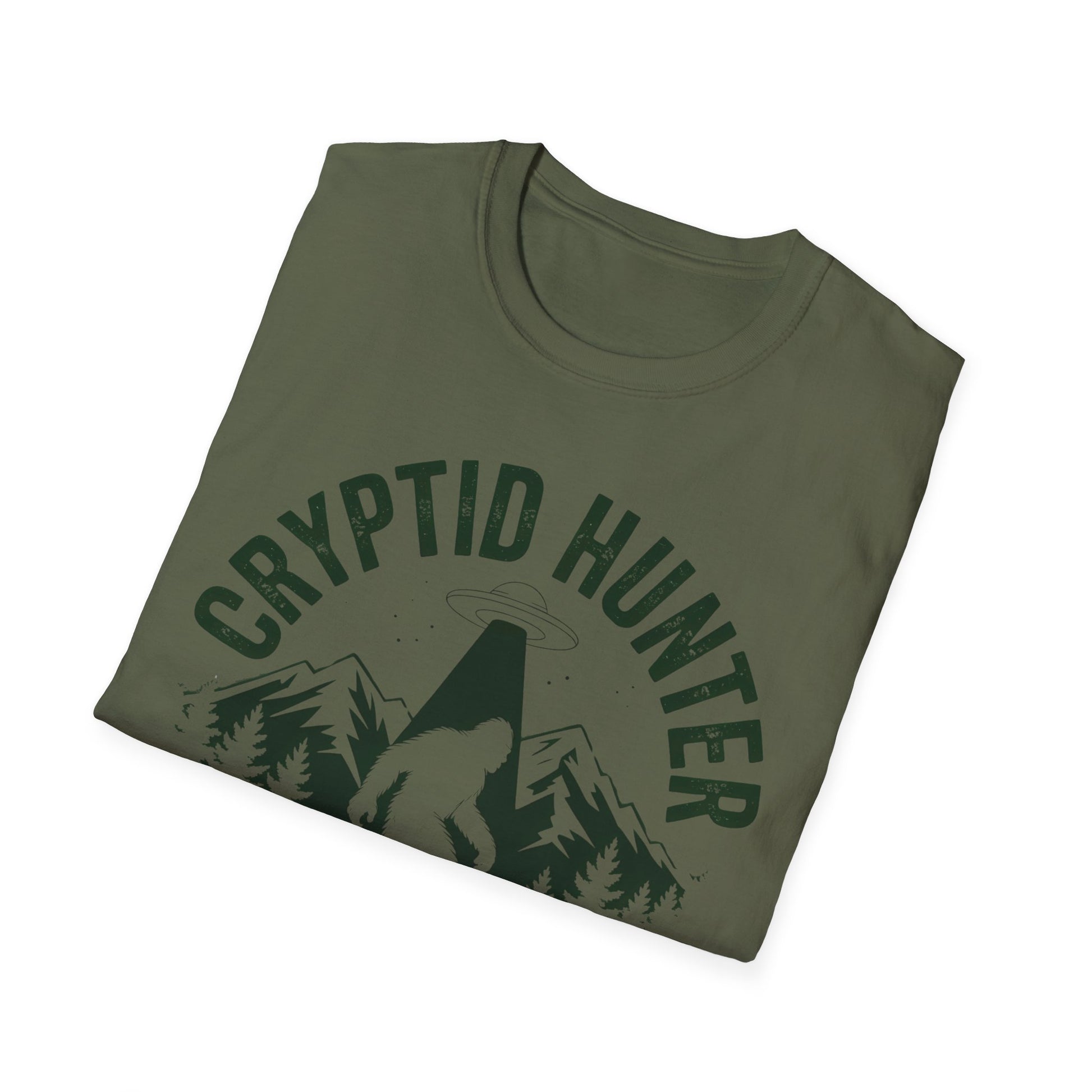Cryptid Hunter Squad Bigfoot UFO T-Shirt, Sasquatch Alien Abduction Graphic Tee