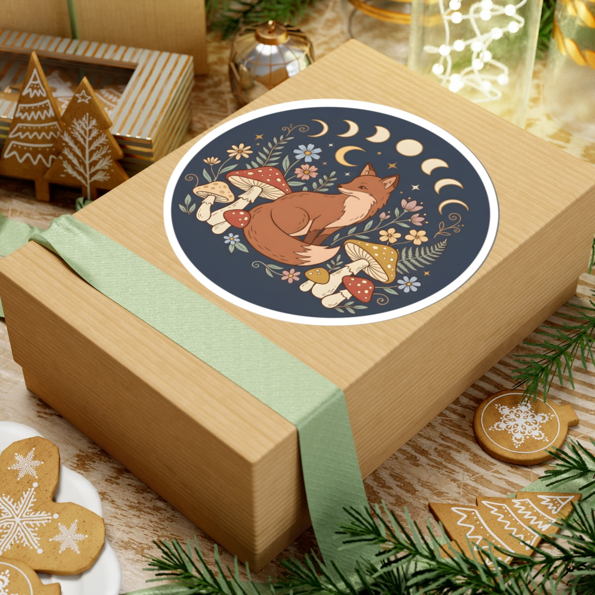 Boho Celestial Fox Moon Phase Stickers - Cottagecore Woodland Mushroom Vinyl Decal 3" 4" 6" Inch