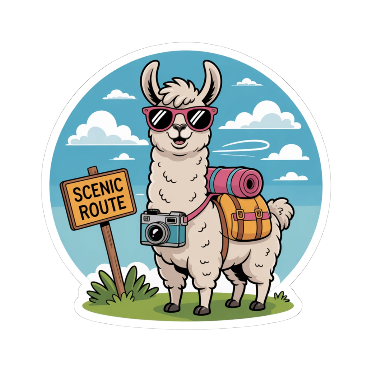 Llama Road Trip Sticker - Adventure Travel Vacation Cute Animal Vinyl Decal