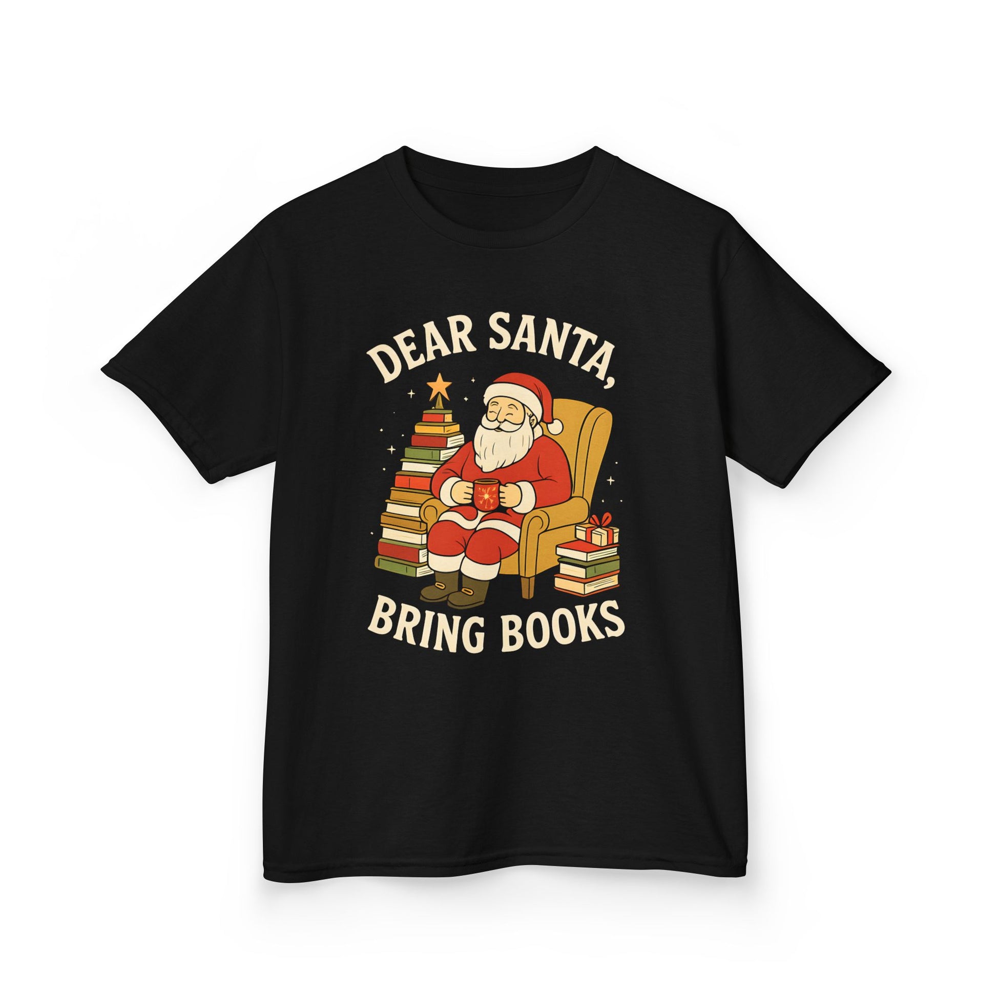 Kids Dear Santa Bring Books T-Shirt | Christmas Reading Holiday Tee