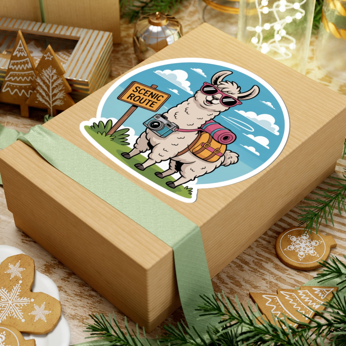 Traveling Llama with Camera Sticker - Scenic Route Hiker Vinyl Decal 3" 4, 6' Inch
