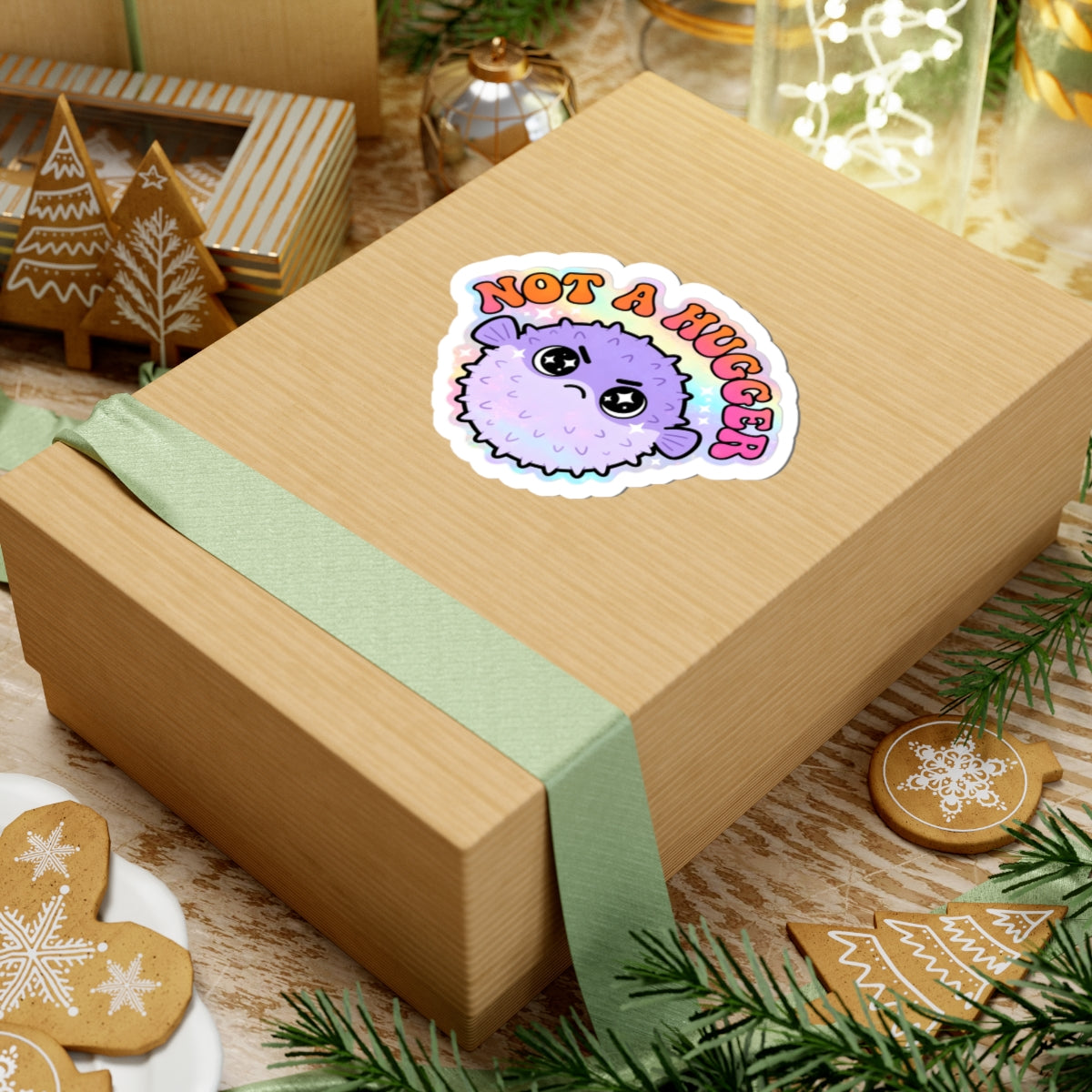 Not A Hugger Pufferfish Sticker – Cute Pastel Kawaii Puffer Fish Vinyl Decal 3" 4" 6" Inch
